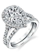 3CT Teardrop Pear Shape Solitaire AAA CZ Engagement Ring Bridal Set in 2Pc Sterling Silver 925