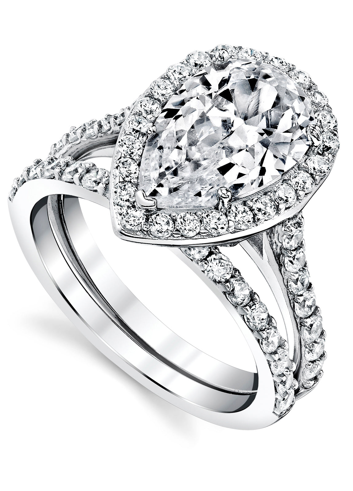 3CT Teardrop Pear Shape Solitaire AAA CZ Engagement Ring Bridal Set in 2Pc Sterling Silver 925