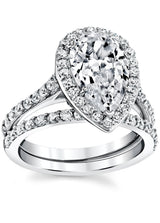 3CT Teardrop Pear Shape Solitaire AAA CZ Engagement Ring Bridal Set in 2Pc Sterling Silver 925