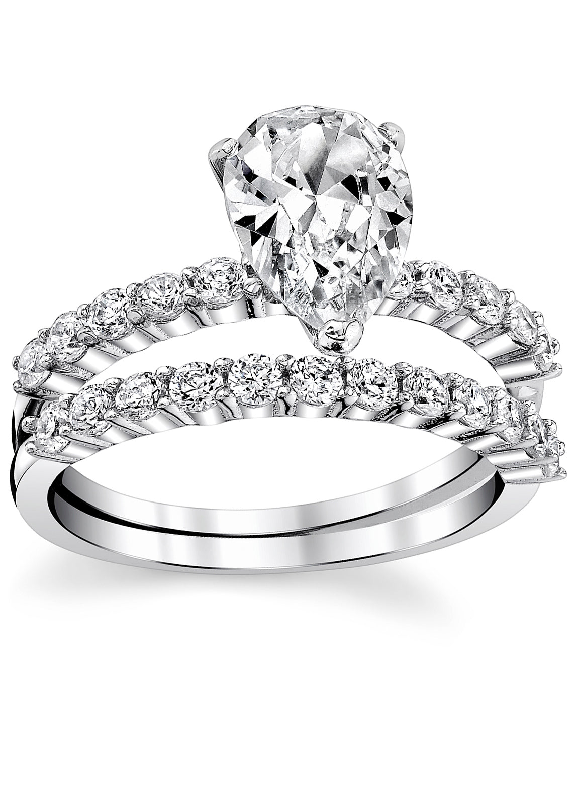 Women's Sterling Silver 925 Bridal Set Engagement Rings 1.5 Carat Pear Tear Shape Cubic Zirconia 5-9