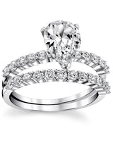 Women's Sterling Silver 925 Bridal Set Engagement Rings 1.5 Carat Pear Tear Shape Cubic Zirconia 5-9