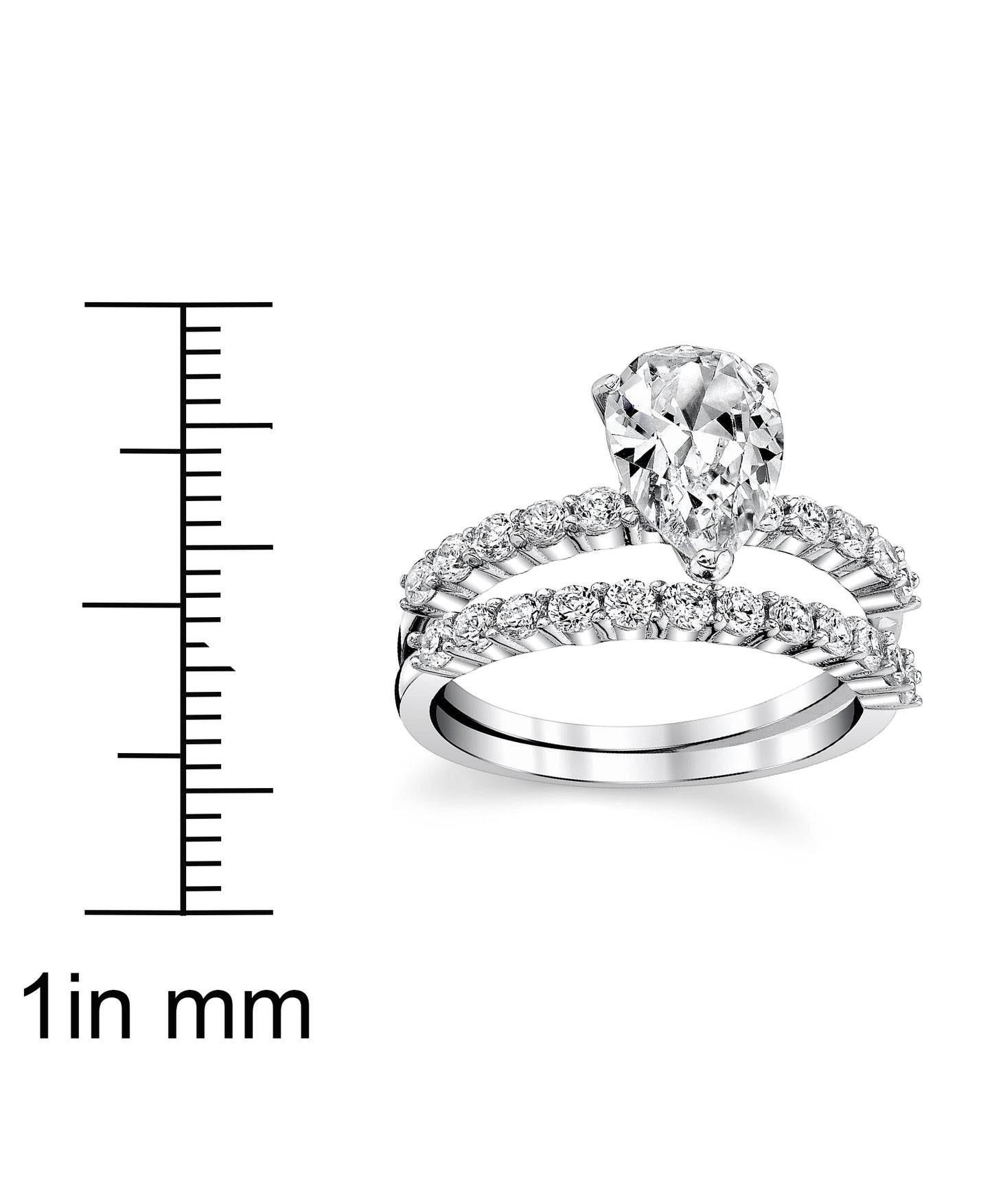Women's Sterling Silver 925 Bridal Set Engagement Rings 1.5 Carat Pear Tear Shape Cubic Zirconia 5-9