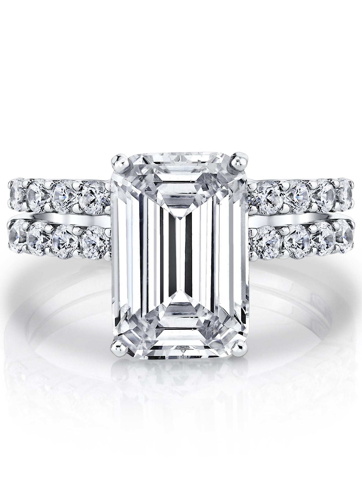 Women's Sterling Silver 925 Bridal Set Engagement Rings 4.5 Ct Emerald Cubic Zirconia 5-9