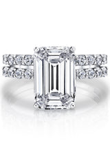 Women's Sterling Silver 925 Bridal Set Engagement Rings 4.5 Ct Emerald Cubic Zirconia 5-9