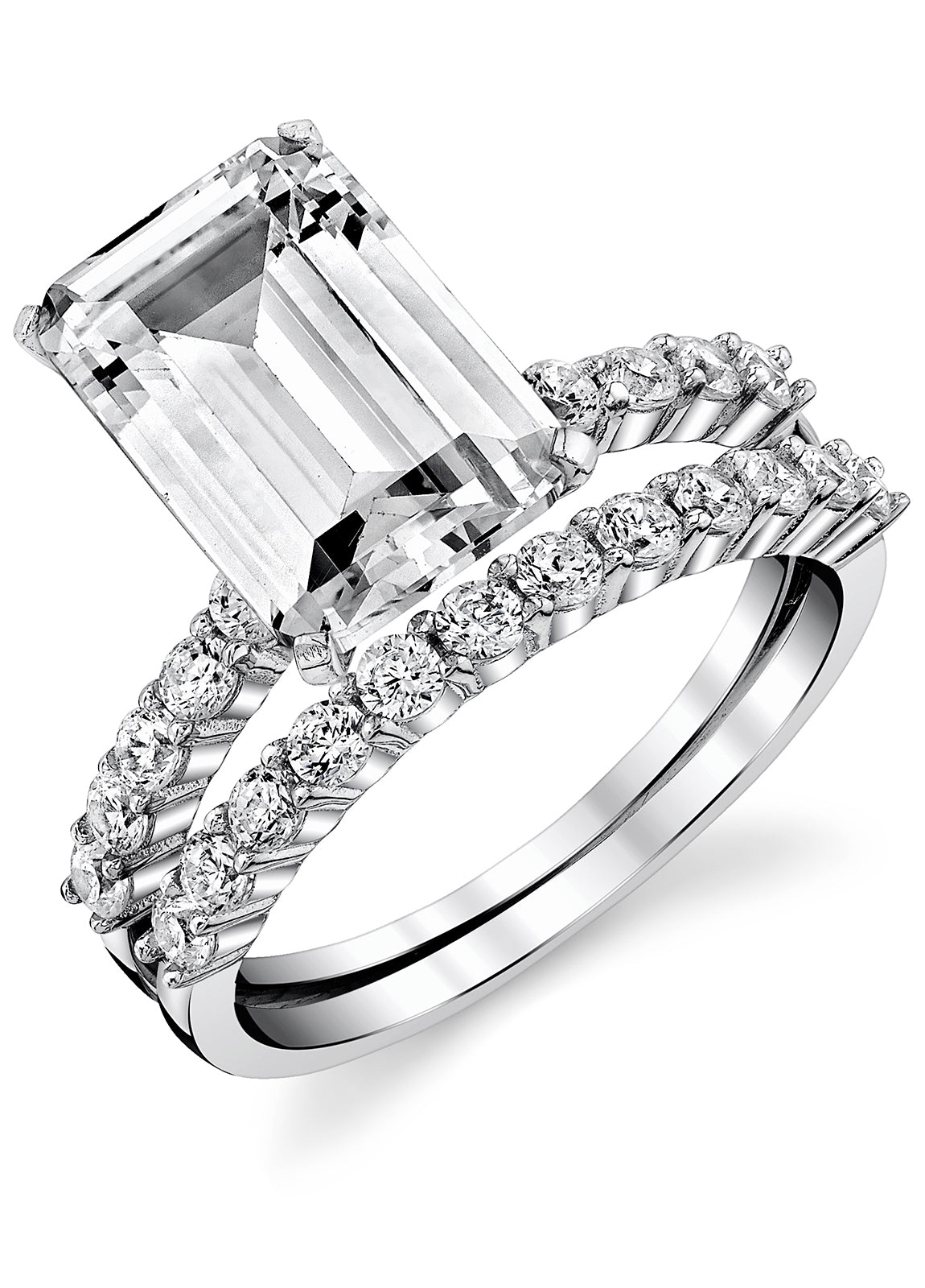 Women's Sterling Silver 925 Bridal Set Engagement Rings 4.5 Ct Emerald Cubic Zirconia 5-9
