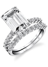 Women's Sterling Silver 925 Bridal Set Engagement Rings 4.5 Ct Emerald Cubic Zirconia 5-9