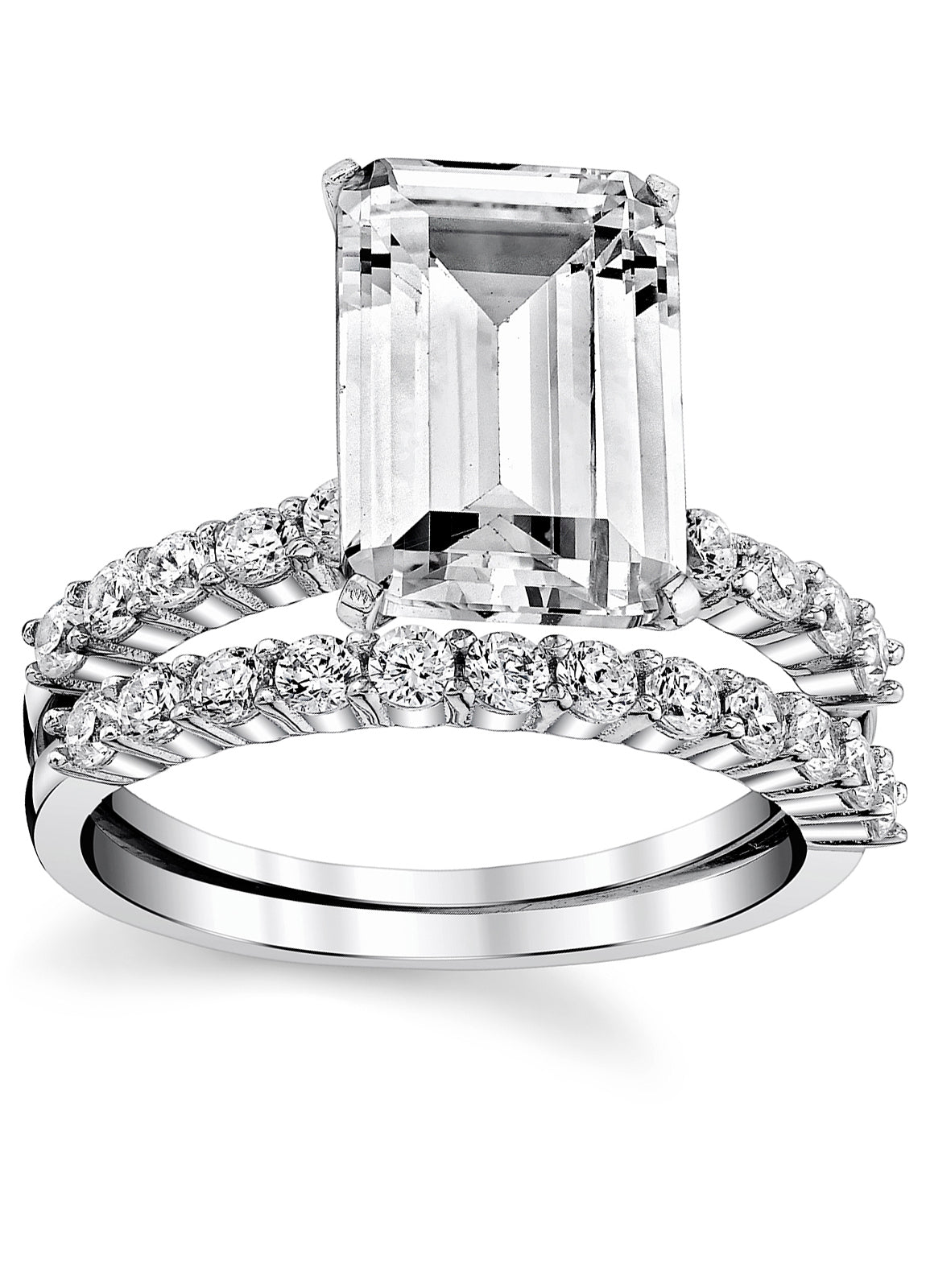Women's Sterling Silver 925 Bridal Set Engagement Rings 4.5 Ct Emerald Cubic Zirconia 5-9
