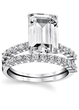 Women's Sterling Silver 925 Bridal Set Engagement Rings 4.5 Ct Emerald Cubic Zirconia 5-9