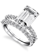 Women's Sterling Silver 925 Bridal Set Engagement Rings 4.5 Ct Emerald Cubic Zirconia 5-9