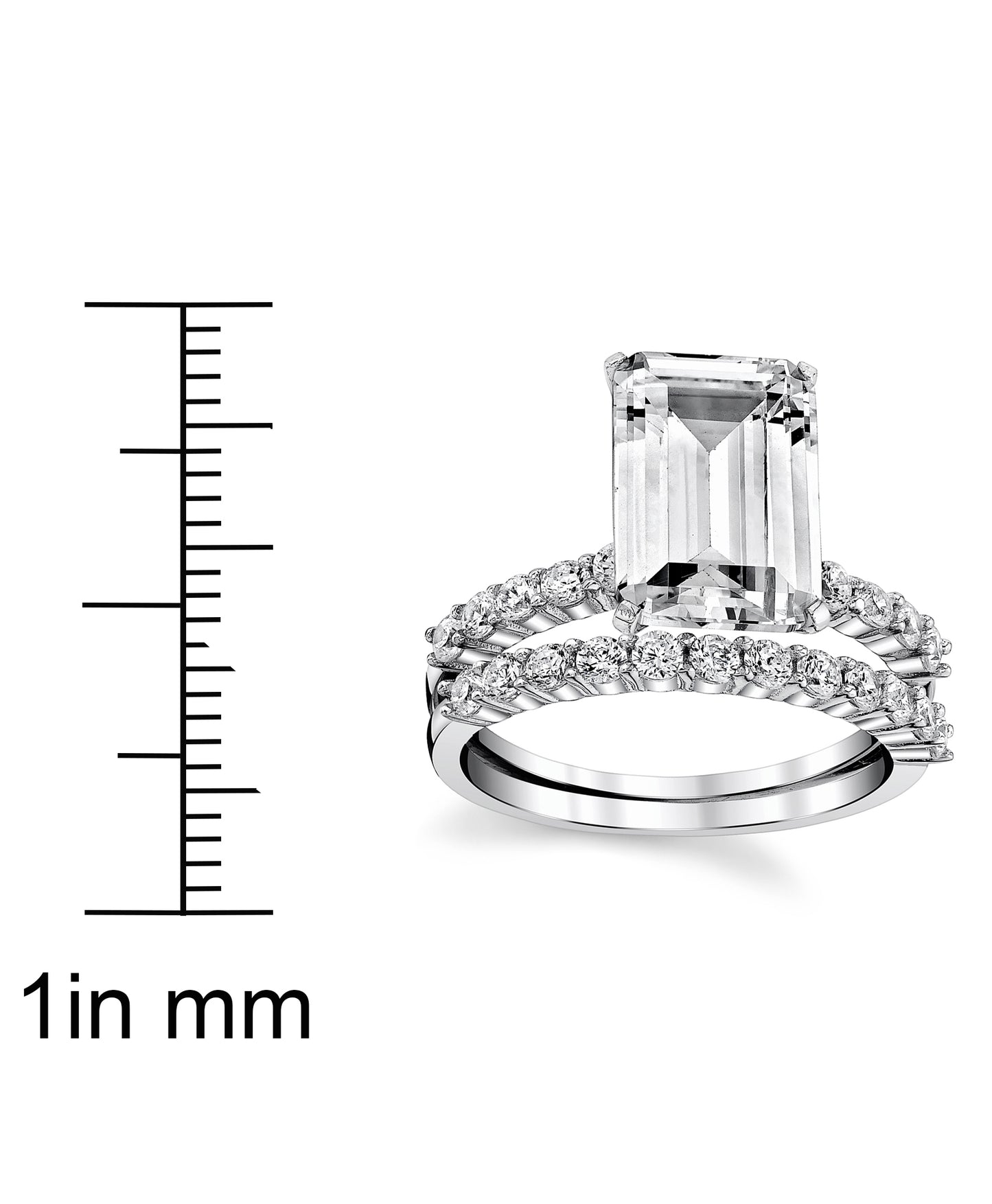 Women's Sterling Silver 925 Bridal Set Engagement Rings 4.5 Ct Emerald Cubic Zirconia 5-9