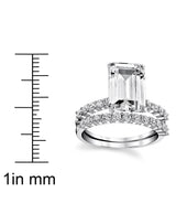 Women's Sterling Silver 925 Bridal Set Engagement Rings 4.5 Ct Emerald Cubic Zirconia 5-9