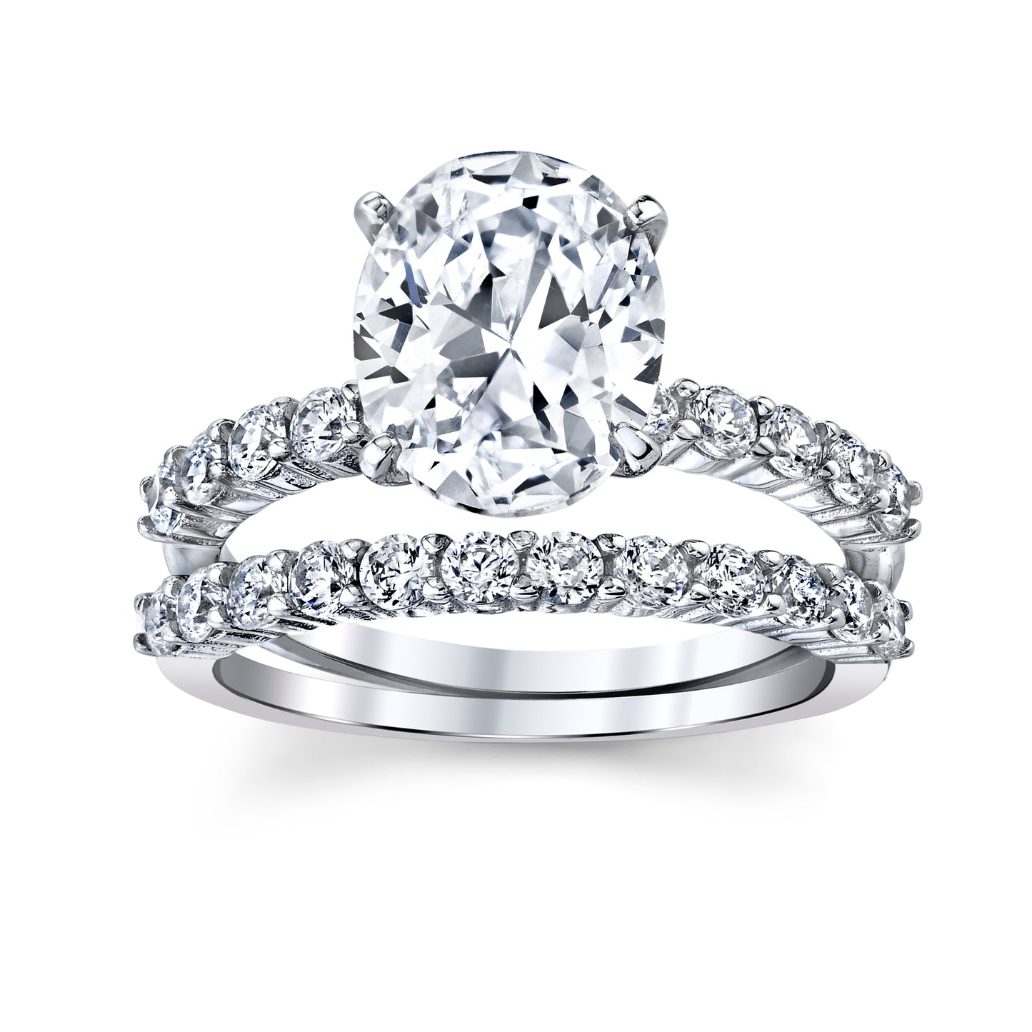 Women's Sterling Silver 925 Bridal Set Engagement Rings 2 Ct Oval Cubic Zirconia 5-9