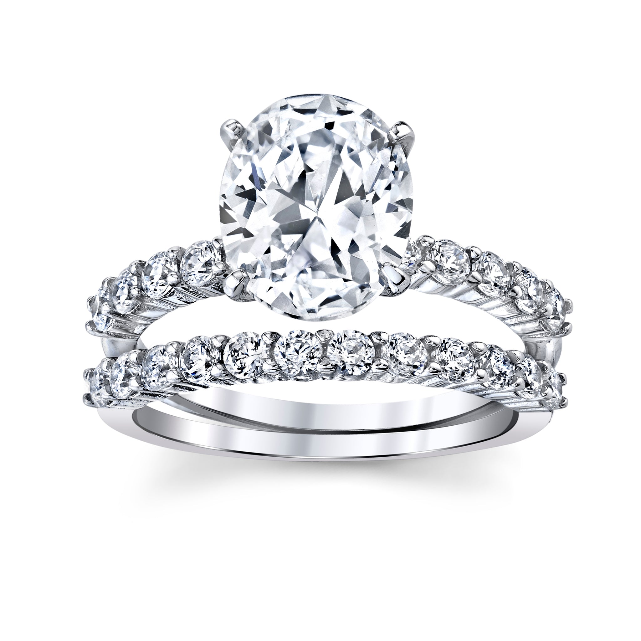 Women's Sterling Silver 925 Bridal Set Engagement Rings 2 Ct Oval Cubic Zirconia 5-9