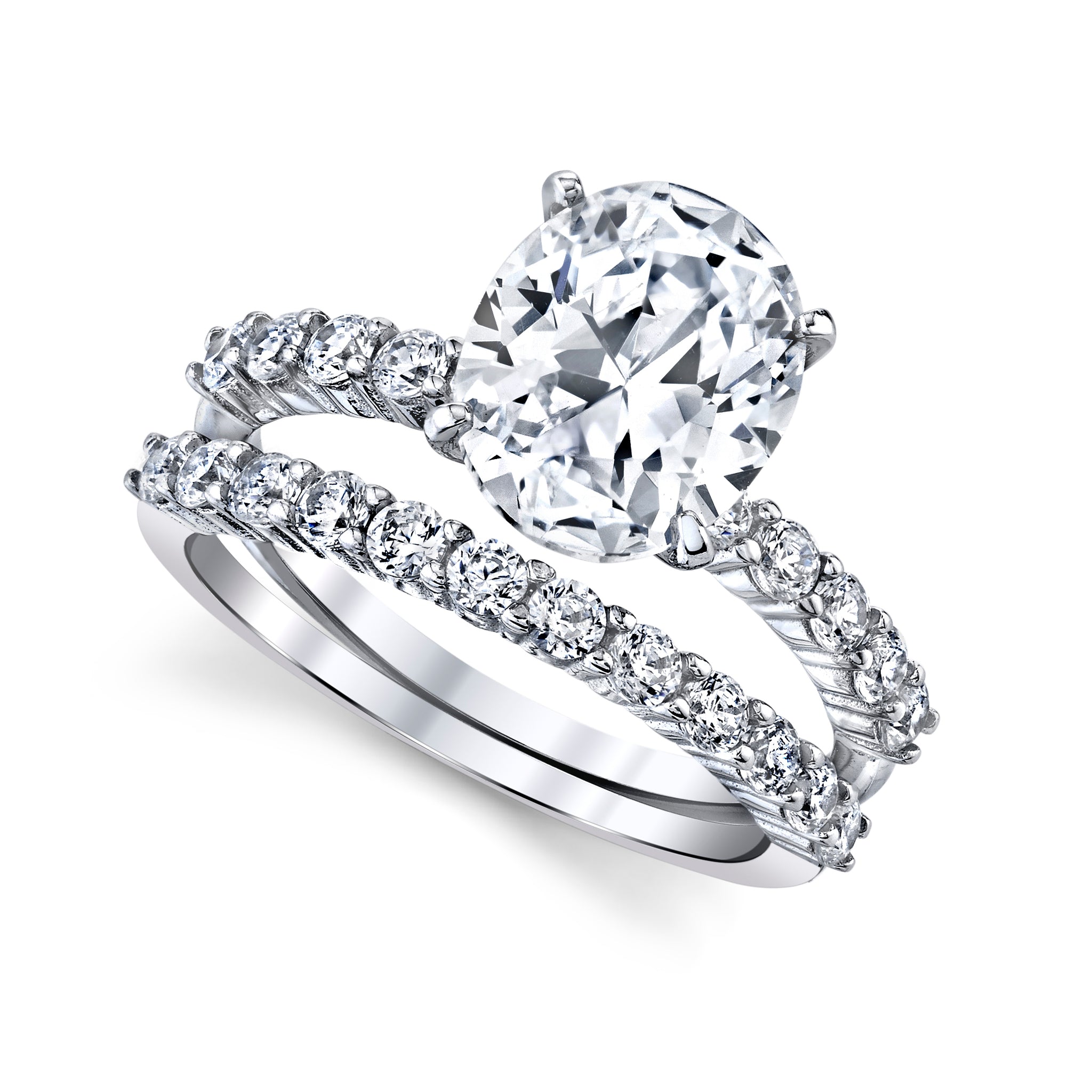 Women's Sterling Silver 925 Bridal Set Engagement Rings 2 Ct Oval Cubic Zirconia 5-9