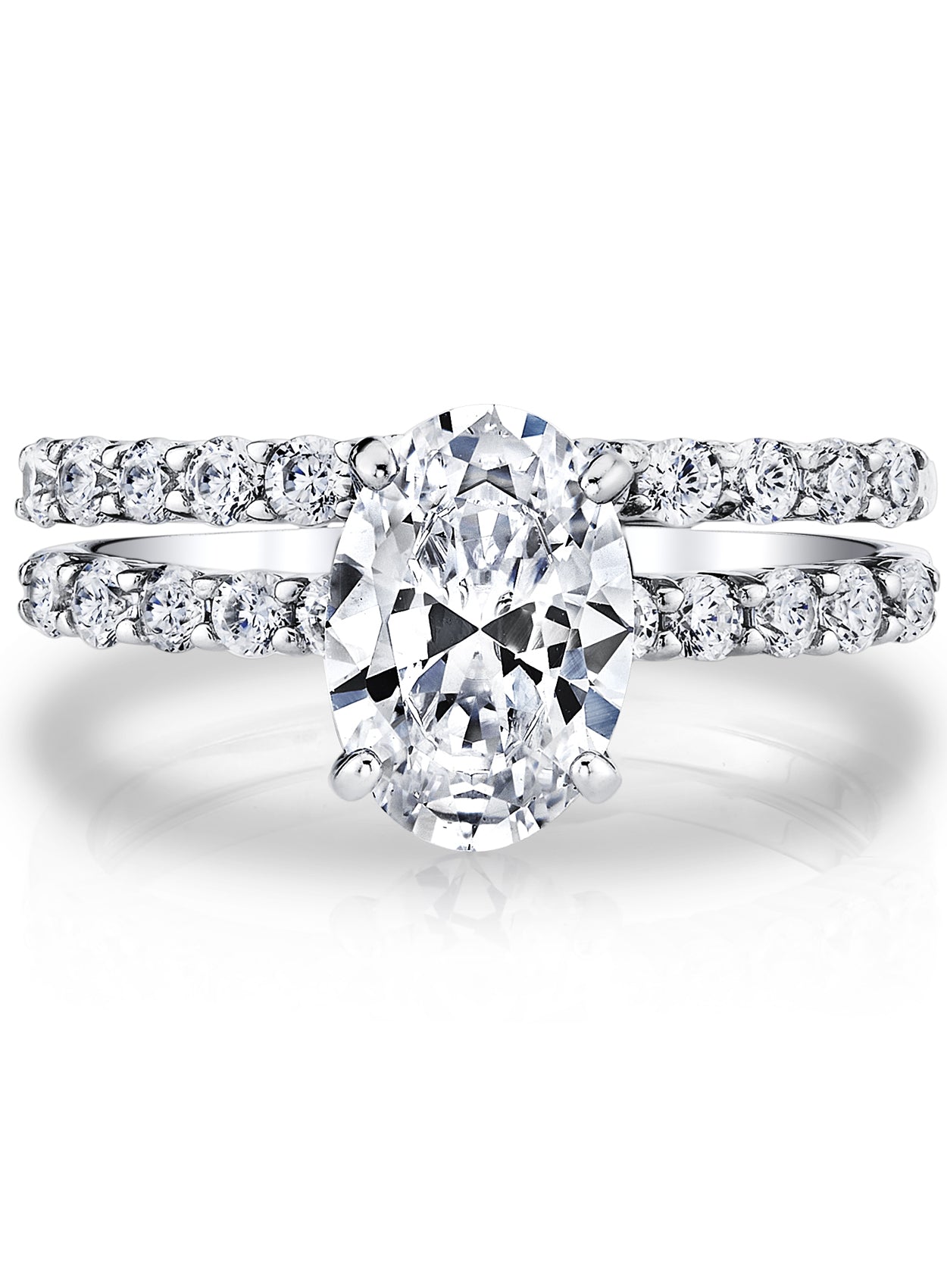 Women's Sterling Silver 925 Bridal Set Engagement Rings 2 Ct Oval Cubic Zirconia 5-9