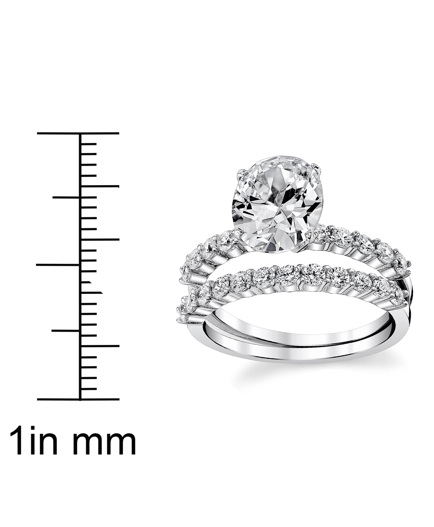Women's Sterling Silver 925 Bridal Set Engagement Rings 2 Ct Oval Cubic Zirconia 5-9