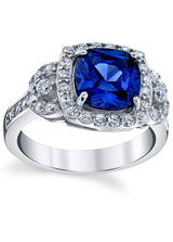 Women's Sterling Silver 925 Engagement Right Hand Ring 2.5 Ct Cushion Simulated Tanzanite 5-52 8MM