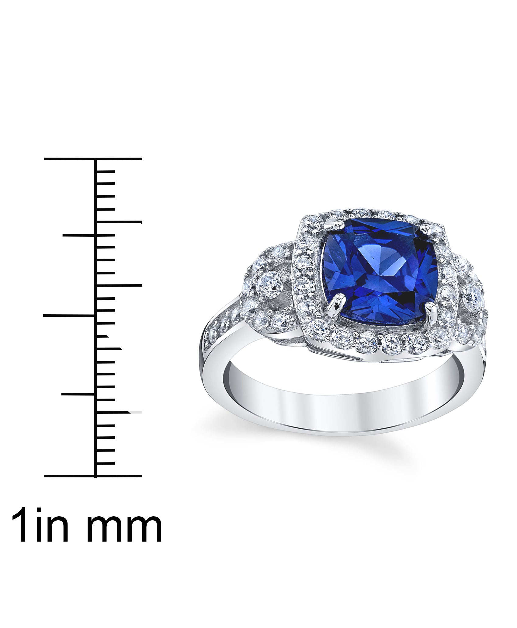 Women's Sterling Silver 925 Engagement Right Hand Ring 2.5 Ct Cushion Simulated Tanzanite 5-52 8MM