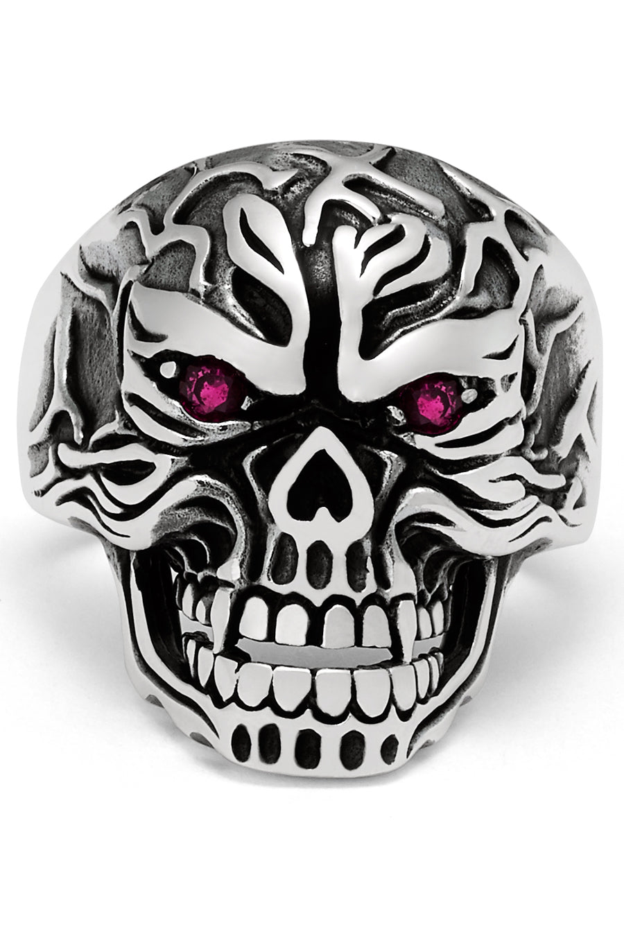 Men's Skull Biker Ring Sterling Silver 925 with Red Ruby Eyes 25MM