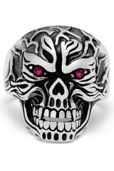 Men's Skull Biker Ring Sterling Silver 925 with Red Ruby Eyes 25MM