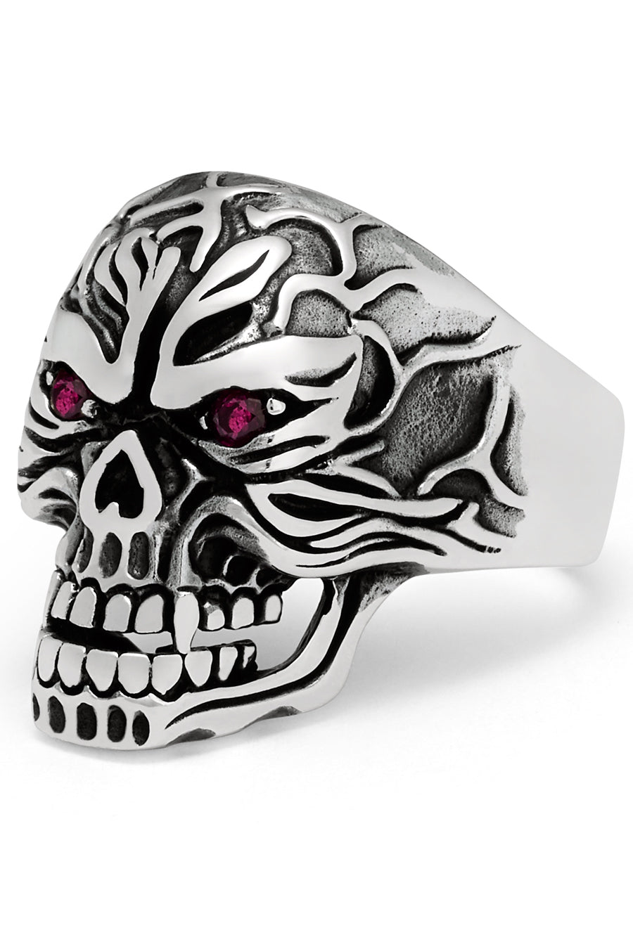 Men's Skull Biker Ring Sterling Silver 925 with Red Ruby Eyes 25MM