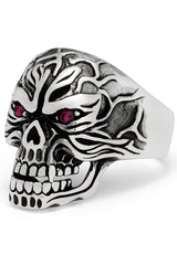 Men's Skull Biker Ring Sterling Silver 925 with Red Ruby Eyes 25MM