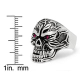 Men's Skull Biker Ring Sterling Silver 925 with Red Ruby Eyes 25MM