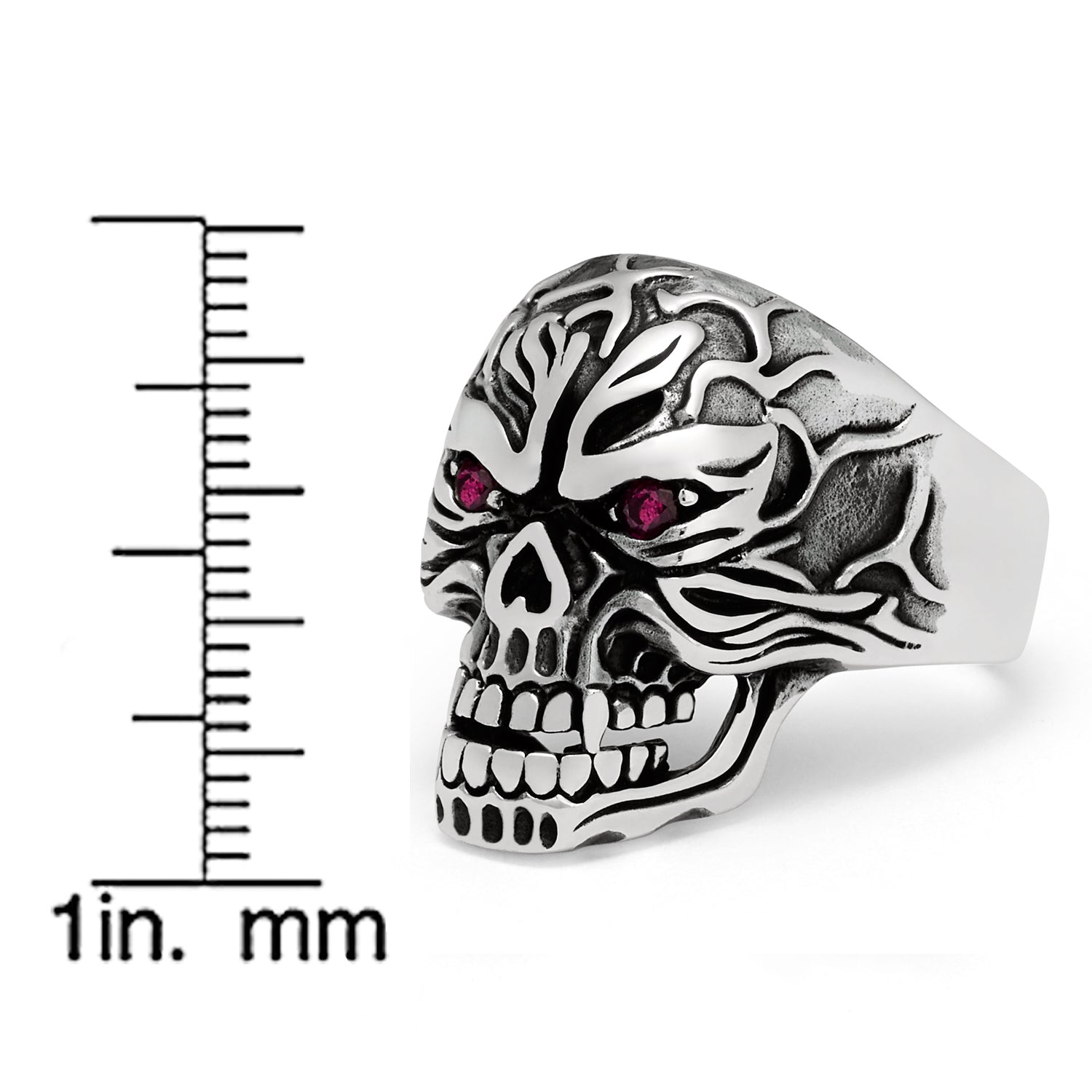 Men's Skull Biker Ring Sterling Silver 925 with Red Ruby Eyes 25MM