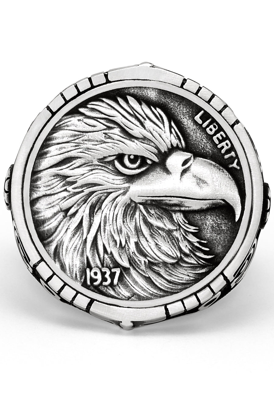 Sterling Silver 925 Men's American Eagle Ring 1937 Liberty 25MM