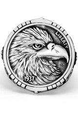 Sterling Silver 925 Men's American Eagle Ring 1937 Liberty 25MM