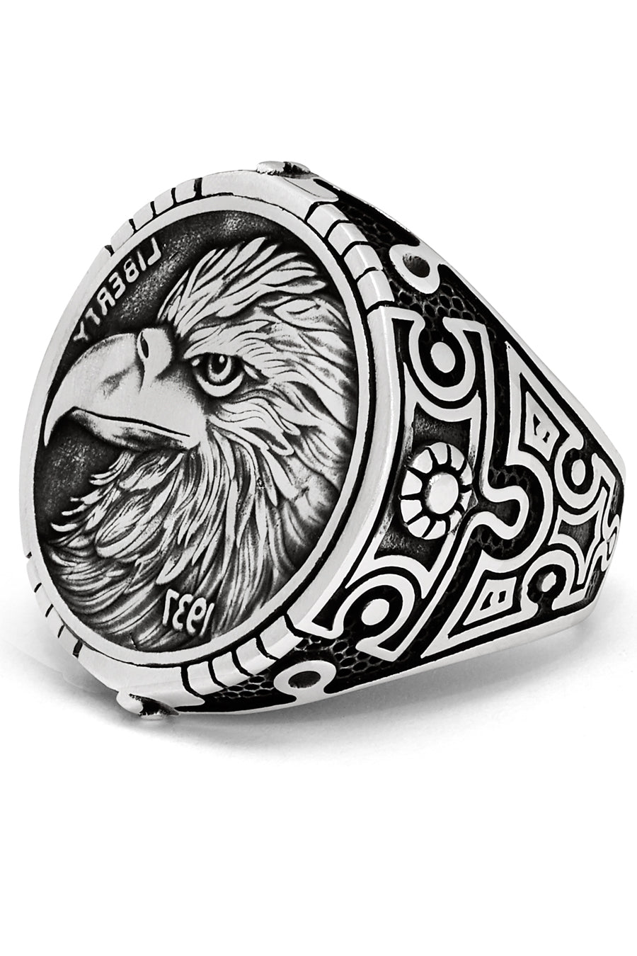 Sterling Silver 925 Men's American Eagle Ring 1937 Liberty 25MM