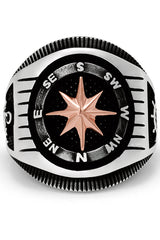 Men's Nautical Compass Sailing Ring 925 Sterling Silver Black 23MM