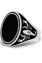 Men's Scorpio Zodiac Sign Ring 925 Sterling Silver with Black Onyx Stone 25MM