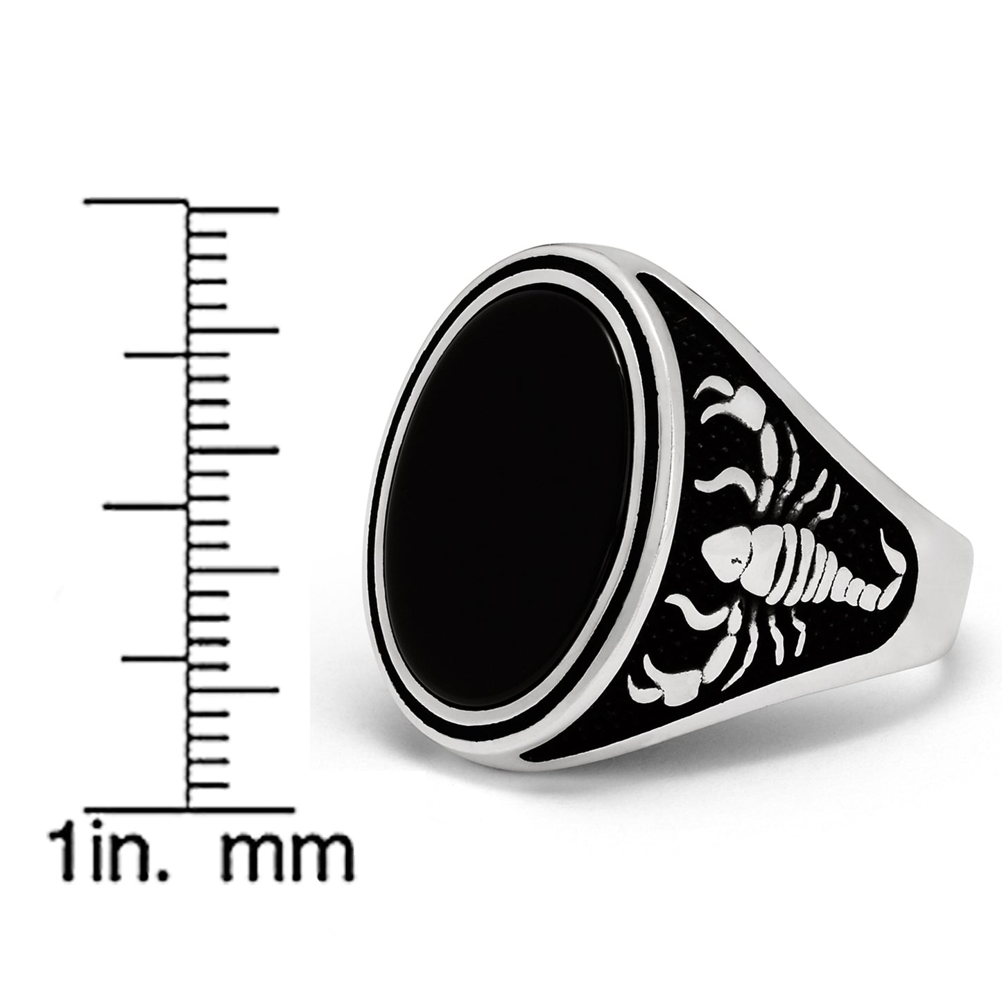 Men's Scorpio Zodiac Sign Ring 925 Sterling Silver with Black Onyx Stone 25MM