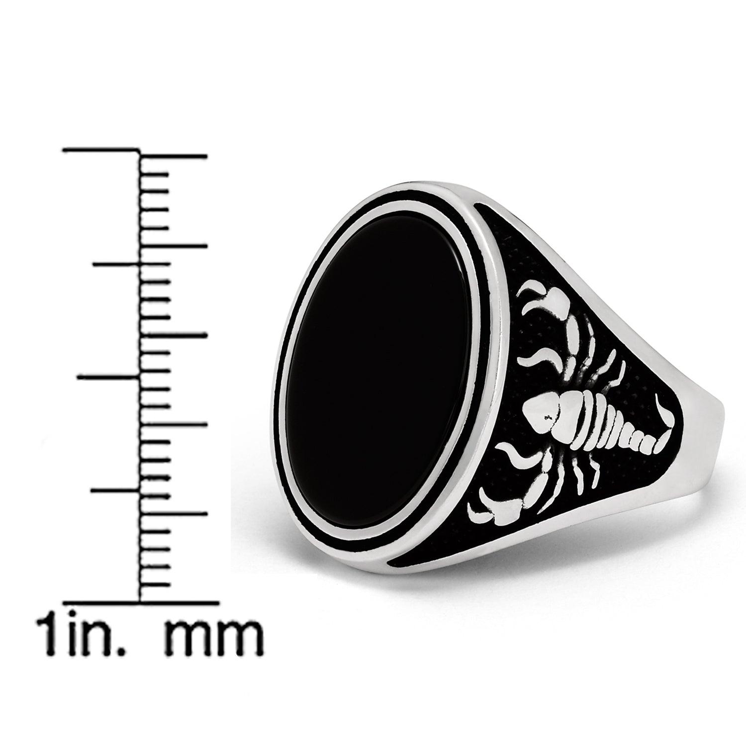 Men's Scorpio Zodiac Sign Ring 925 Sterling Silver with Black Onyx Stone 25MM
