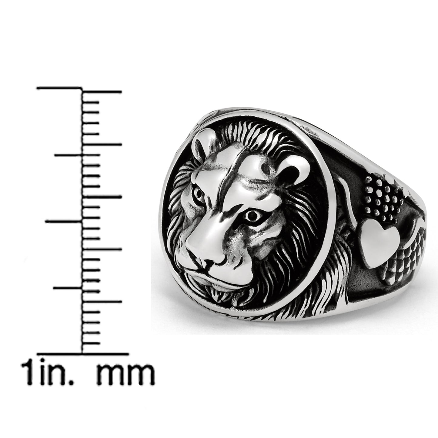 Men's Lion Head Ring Sterling Silver 925 Animal Kingdom 19MM