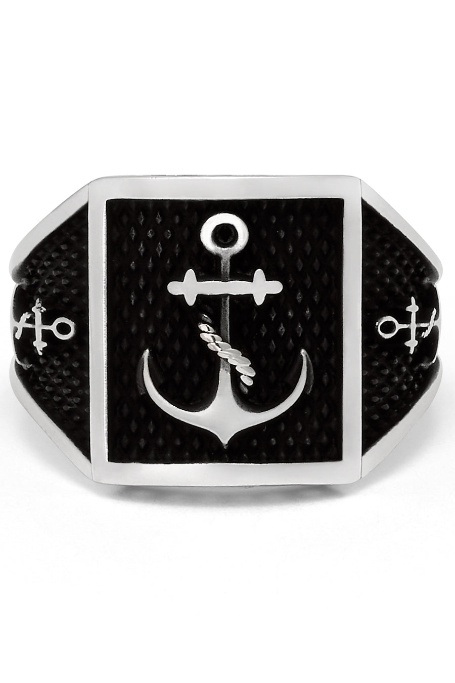 Men's Vintage Nautical Anchor Sailing Ring Sterling Silver 925 Black 16MM