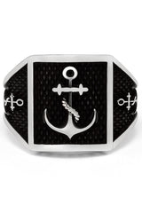 Men's Vintage Nautical Anchor Sailing Ring Sterling Silver 925 Black 16MM