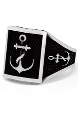 Men's Vintage Nautical Anchor Sailing Ring Sterling Silver 925 Black 16MM