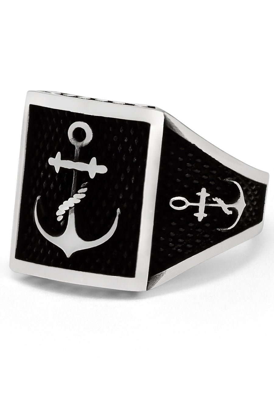 Men's Vintage Nautical Anchor Sailing Ring Sterling Silver 925 Black 16MM