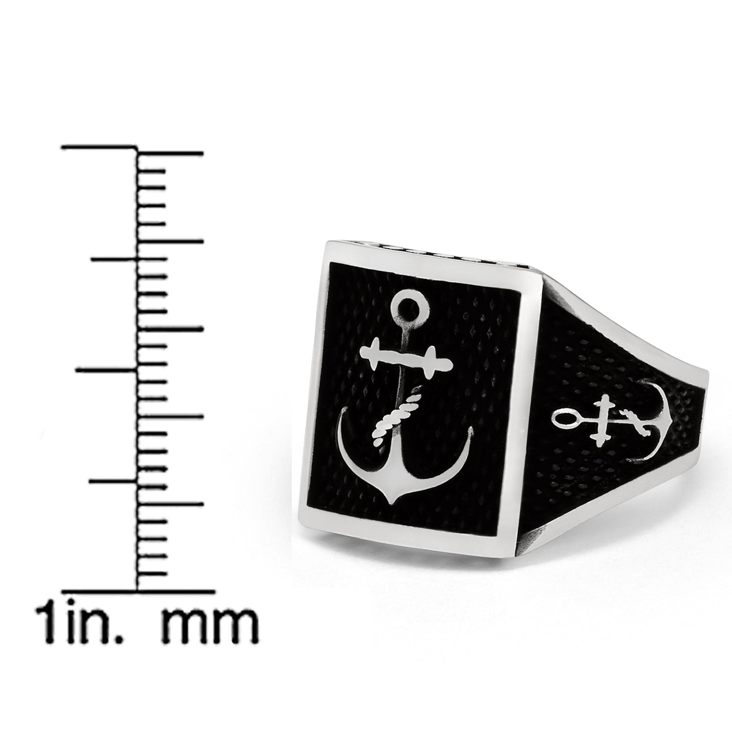Men's Vintage Nautical Anchor Sailing Ring Sterling Silver 925 Black 16MM