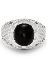 Men's Black Cabochon Onyx Sterling Silver 925 Ring 16MM