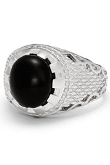 Men's Black Cabochon Onyx Sterling Silver 925 Ring 16MM