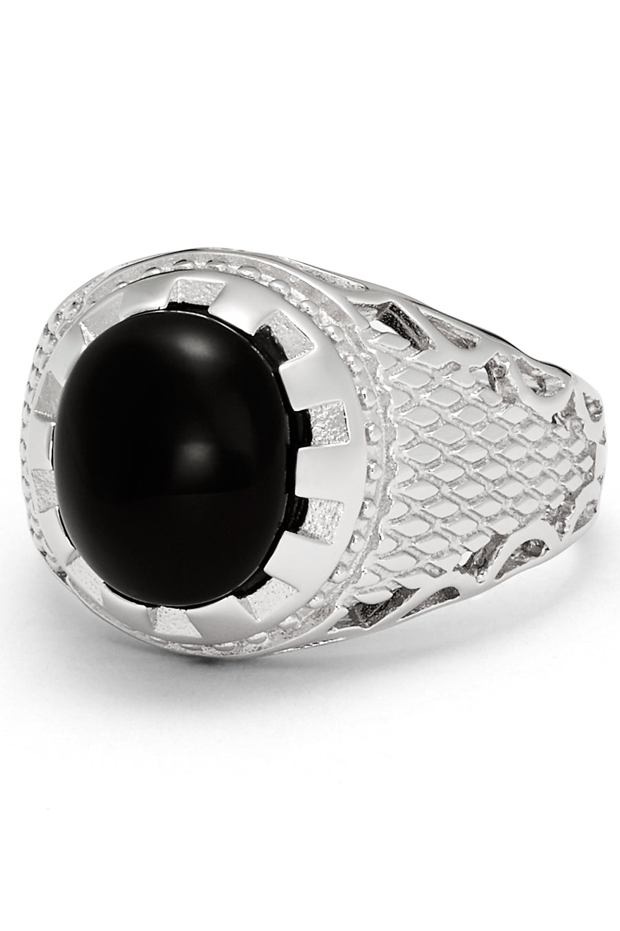 Men's Black Cabochon Onyx Sterling Silver 925 Ring 16MM