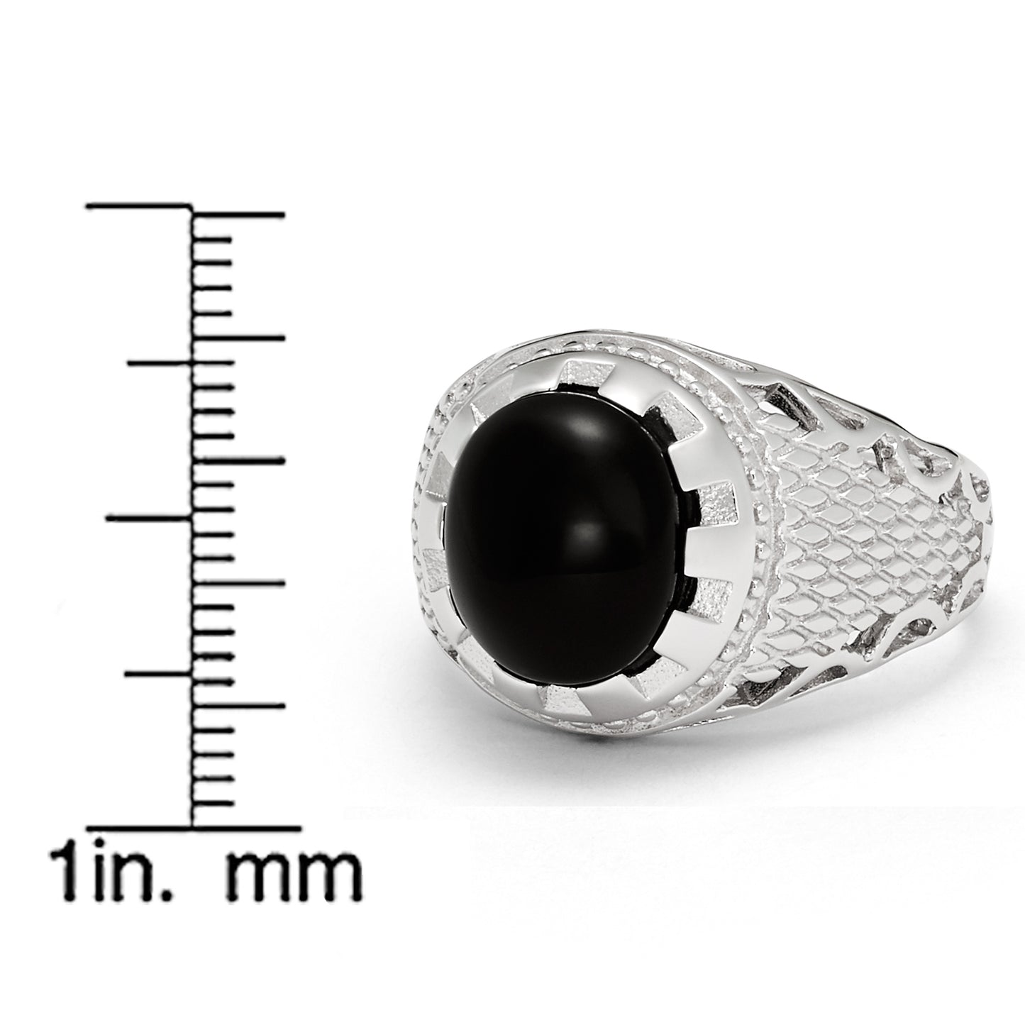Men's Black Cabochon Onyx Sterling Silver 925 Ring 16MM