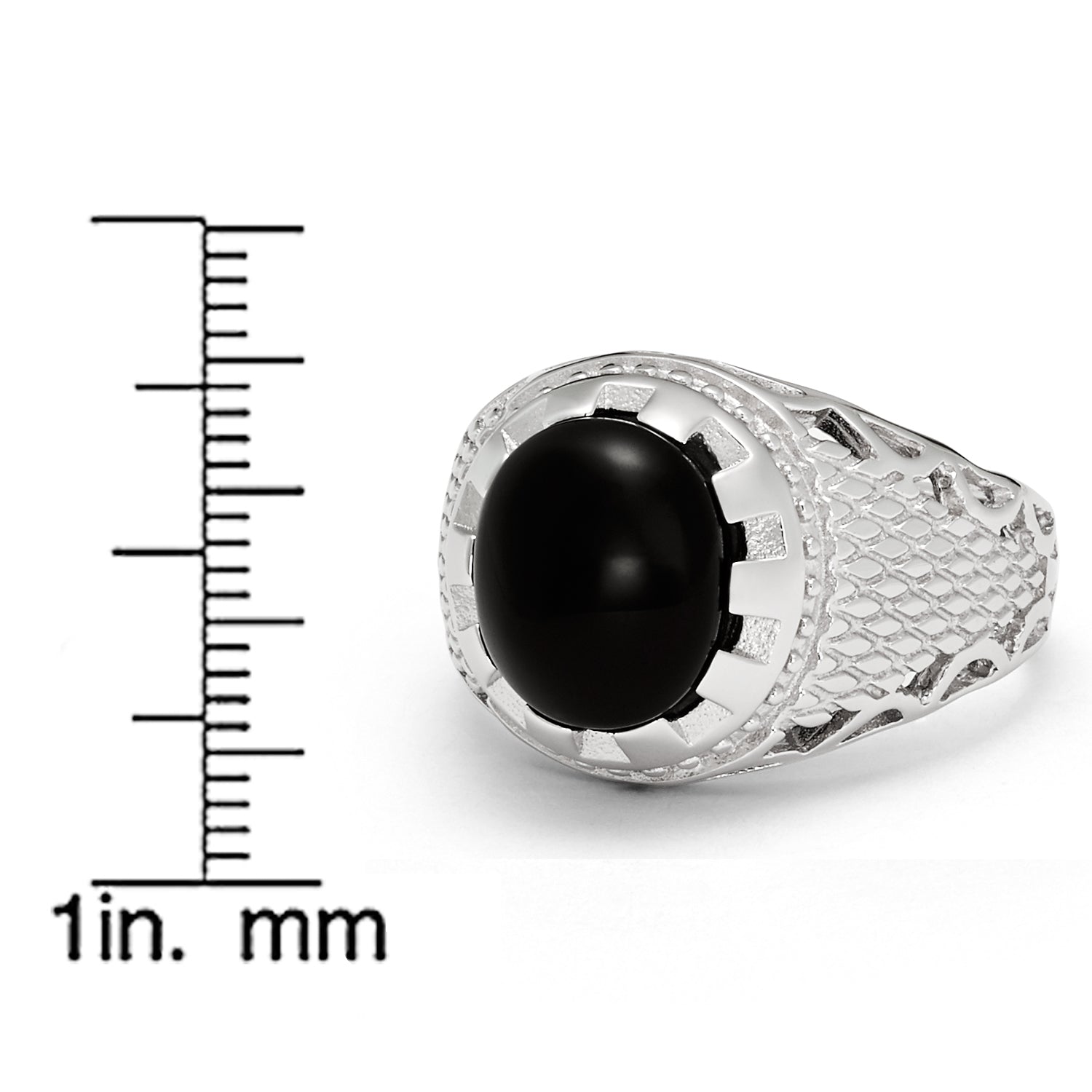 Men's Black Cabochon Onyx Sterling Silver 925 Ring 16MM