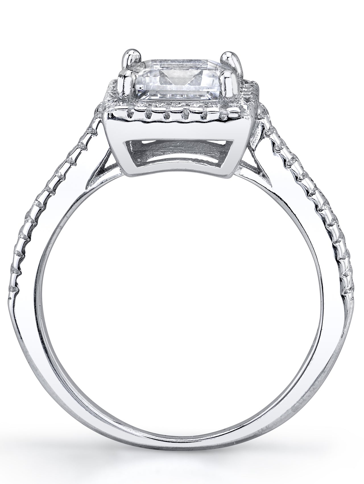 Women's Sterling Silver 925 1ct. Halo Engagement Wedding Ring Asscher-Cut Cubic Zirconia