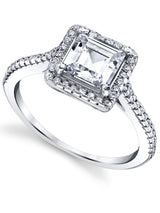 Women's Sterling Silver 925 1ct. Halo Engagement Wedding Ring Asscher-Cut Cubic Zirconia