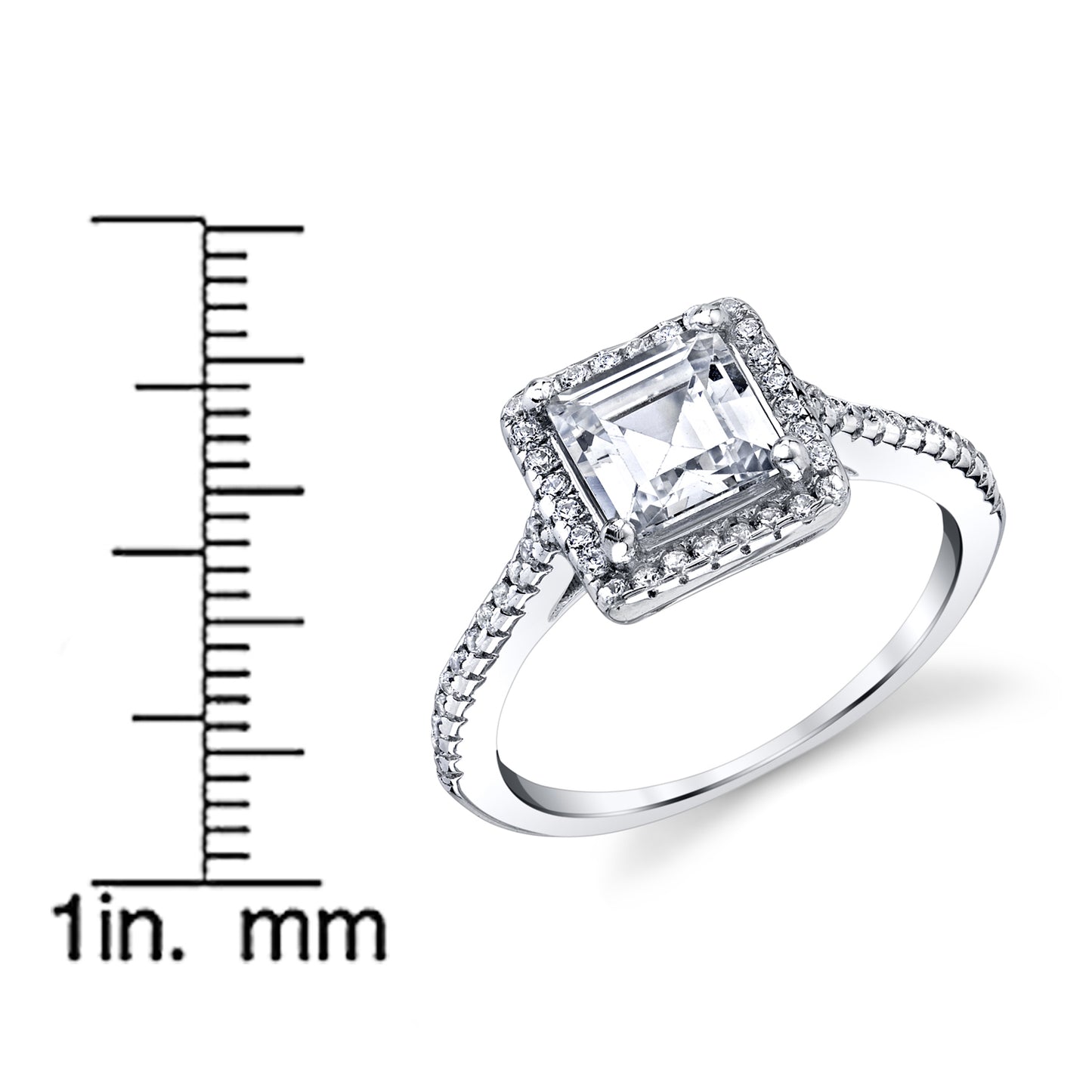 Women's Sterling Silver 925 1ct. Halo Engagement Wedding Ring Asscher-Cut Cubic Zirconia