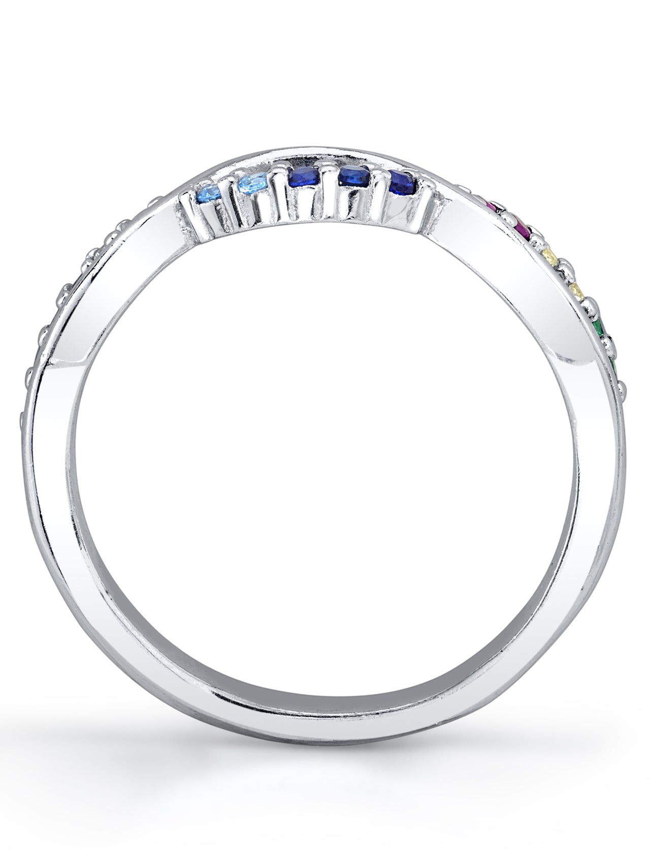 Womens Sterling Silver 925 Infinity Ring Band Multi-color Rainbow Cubic Zirconia